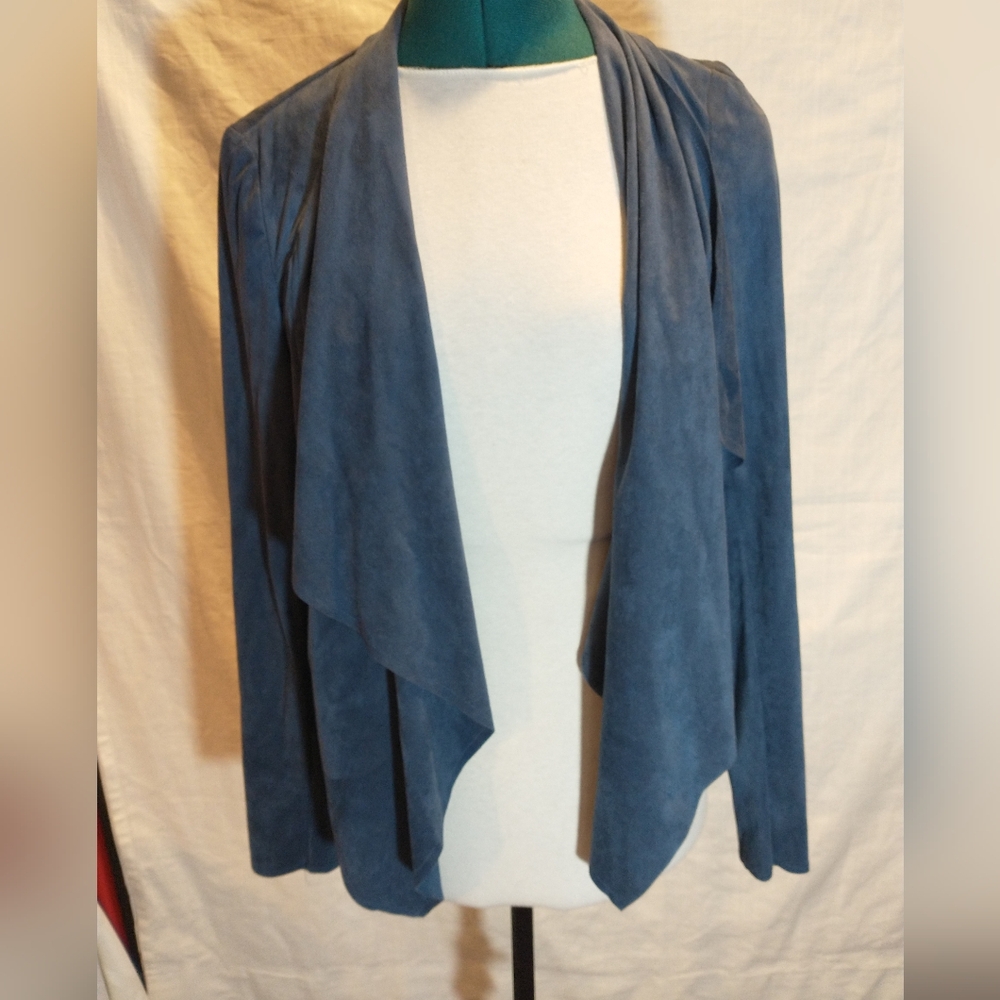 Women's Blue Open Front Jacket - Picture 2 of 8